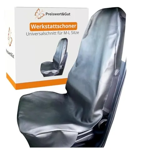 Produktbild Preiswert&Gut 1× Autositzbezüge Kunstleder Universal Vordersitz Werkstattschoner 200×70×57 cm schwarz ölbeständig wasserabweisend Kratzfest M L für PKW