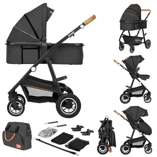 LIONELO Amber 2 in 1 Kombikinderwagen - Multifunktionaler Kinderwagen mit sportlichem Sitz und Babywanne, ideal für Neugeborene bis 6 Monate. Inklusive Tasche, Moskitonetz und Regenschutz für optimale Sicherheit und Komfort.