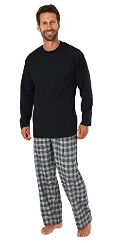 Herren Schlafanzug Pyjama lang mit Flanell Hose - auch in Übergrößen - 281 101 90 997, Farbe:Marine, Größe2:64
