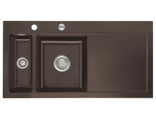Systemceram Mera 100 Siena Keramikspüle mit Excenterbetätigung - Keramikspüle in Dunkelbraun, ideal für Unterschränke ab 60 cm. Mit praktischer Excenterbetätigung und großzügigen Maßen von 100 x 51 cm.
