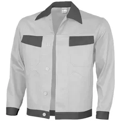 Qualitex Arbeitsjacke 'basic 2-farbig' in weiss/grau, Größe: 50 - Robuste Bundjacke aus 100% Baumwolle, atmungsaktiv und hautfreundlich. Ideal für den Arbeitsalltag mit zahlreichen praktischen Taschen.