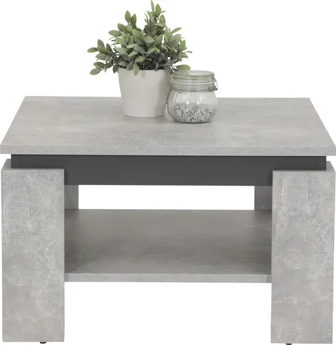 Hela Couchtisch Tim - Quadratisch, Betonoptik - Konsolentische fürs Wohnzimmer, robuster Sofatisch aus melaminbeschichtetem Holzwerkstoff mit farbigem Tischkranz in Betonoptik, ideal für kleine Räume.
