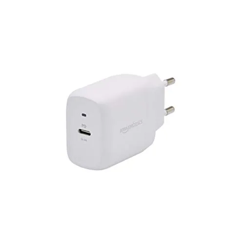 Amazon Basics Ein-Port-USB-C-Wandladegerät, 20W, Kein GaN-Ladegerät, EU-Stecker, Weiß, 2.76 x 8.3 x 4.39 cm