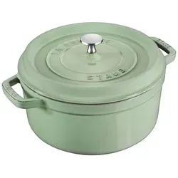 Staub La Cocotte 24cm rund Salbeigrün aus Gusseisen - Elegante runde Auflaufform aus Gusseisen, ideal für schmackhafte Gerichte und perfekte Wärmeverteilung, passt in jede moderne Küche.