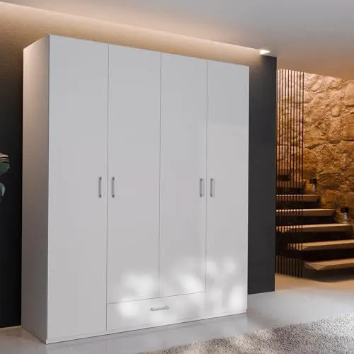 Forte ECONOBOX 2 Kleiderschrank 178 – Moderner 4-türiger Schrank - Stilvoller Kleiderschrank mit großzügigem Stauraum, ideal für Schlafzimmer und Flure. Robuste Verarbeitung und einfache Montage für eine mühelose Einrichtung.