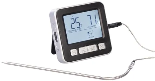 Rosenstein & Söhne Fleischthermometer Grill: Digitales Braten- und Ofenthermometer mit Timer - Präzises Bratenthermometer mit breitem Messbereich von 0-300°C und integriertem Timer. Ideal für perfekte Garergebnisse bei Fleisch und Fisch. Mit magnetischer Rückseite für einfache Platzierung.