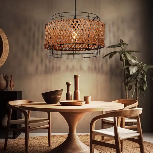 Hängelampe Bambus 1-flammig im Boho Style - Lampen - Stilvolle Hängelampe aus Bambus und Metall, höhenverstellbar bis 120 cm, sorgt für gemütliches Ambiente und inkludiertes warmweißes LED-Leuchtmittel.