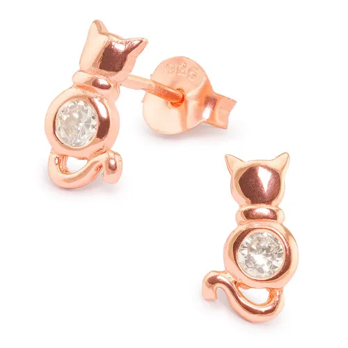 Katzen Ohrringe Rosegold - 925 Silber Ohrstecker Mädchen Kinder Damen Schmuck