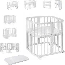 Waldin Babybett 7in1 aus Holz - Gitterbetten mitwachsendes Babybett aus hochwertigem Buchenholz, inklusive Matratze und ideal für eine lange Nutzungsdauer ab Geburt.