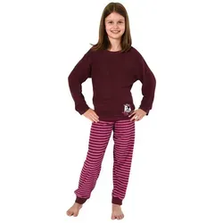 Mädchen Frottee Pyjama Schlafanzug mit Eulen-Applikation - Kinder-Nachtwäsche aus kuschelig warmem Frottee, ideal für kalte Nächte. Mit Bündchen für perfekten Sitz und niedlicher Eule als Motiv.