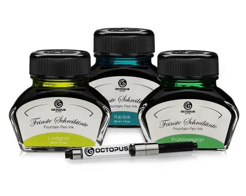 OCTOPUS Fluids 3 x 30 ml Octopus Schreibtinte mit Tinten-Konverter Tintenglas