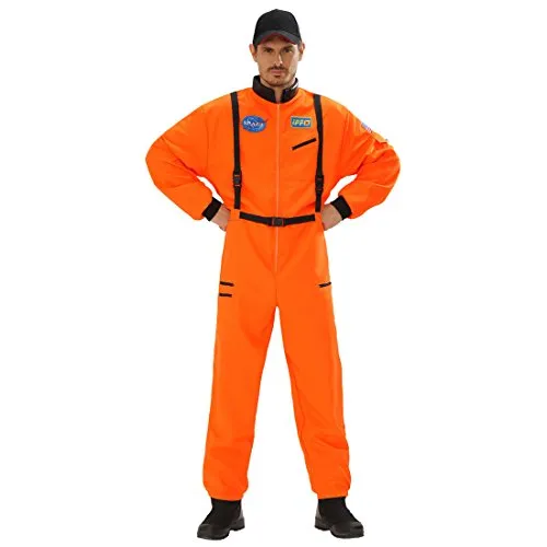 NET TOYS Astronauten-Anzug Herren-Kostüm, Orange S 48, Weltall Faschingskostüm Weltraumanzug Verkleidung, Space Overall Kosmonaut