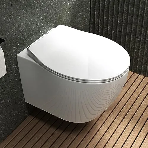 Mai & Mai Hänge WC Toilette Aachen126 - Wand-WC mit spülrandloser Keramik und Silent-Close Absenkautomatik, ideal für eine hygienische und einfache Reinigung in Ihrem Badezimmer.