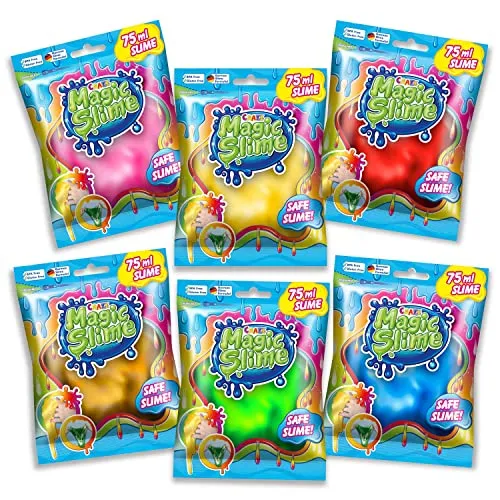 CRAZE Magic Slime FOILBAG | Schleim Kinder 6er Set - Slime Kit im 6X 75 ml Beutel, Kinderschleim sicher & rückstandsfrei, 6 Farben