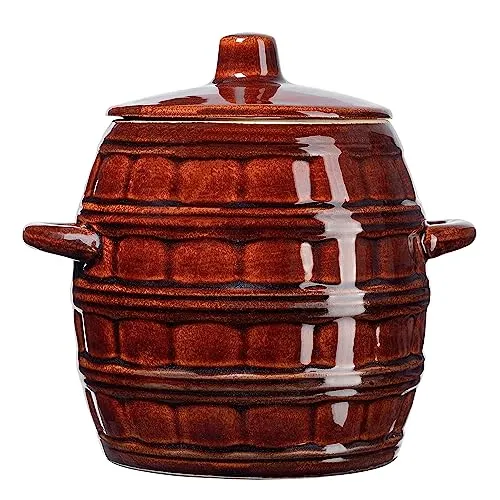 KADAX Steinzeugtopf, Keramiktopf mit Seitengriffe und Deckel, Spülmaschinenfester Steinguttopf, Handgemachter Gärtopf aus Keramik, Einlegtopf für Gurken (2,5L)