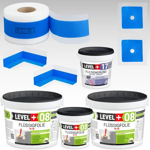 Dichtset Badabdichtung Dichtfolie 9,5kg – Flüssigfolie für Dusche - Dichtmaterialien für schimmelresistente und wasserdichte Abdichtung in Badezimmer und Dusche. Ideal für Fliesenwände, einfach anzuwenden mit Pinsel oder Roller.