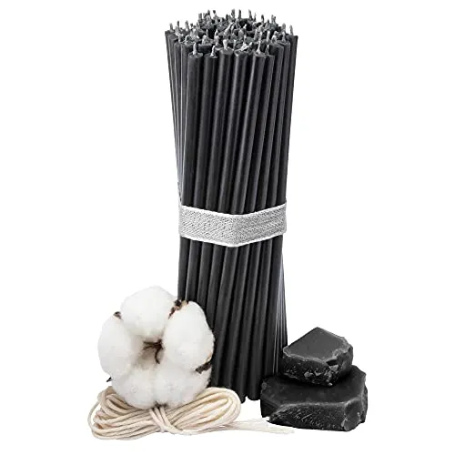 Diveevo Kirchliche Bienenwachskerzen №100-50 Stk. I hochwertige & geweihte Ritualkerzen L-16,5 cm Ø-5,7 mm I 50 Min Brenndauer in schwarz I 200 g dünne Kerzen tropf- und rauchfrei