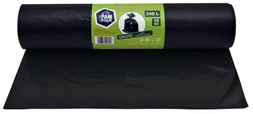 PAM-FOLIE Universal-Müllsäcke 240L - 10 Stück - XXL Große, Starke, Dicke Abfallsäcke, Basic - 120x130cm - 35µm - schwarzer Müllbeutel - Mülltüten - Ideale Säcke für 240-Liter-Behälter
