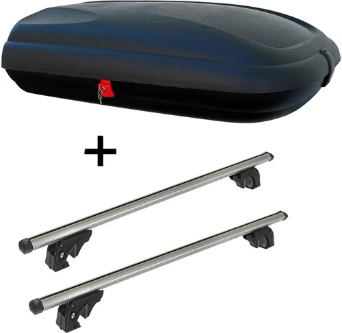 Dachbox VDPBA320 320Ltr carbonlook abschließbar + Dachträger VDPLION1 für Audi 80 Avant - Gepäckträger Set mit 320L Dachbox und Dachträger für Audi 80 Avant (91-95). Maximale Zuladung von 55 kg, einfach zu montieren und bietet zusätzlichen Stauraum für lange Fahrten.