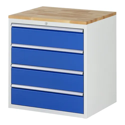 Rau Schubladenschrank Buche-Top mit 4 XL Schubladen - Hängeregistratur- & Schubladenschrank mit hochwertiger Buche-Massiv-Arbeitsplatte, 4 XL Schubladen für hohe Tragkraft und zentrale Sicherheit durch Stiftzylinderschloss.