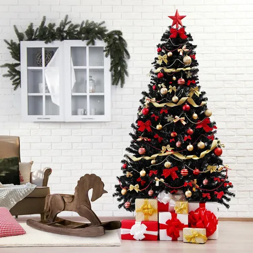 SALCAR Weihnachtsbaum Künstlich 180 cm Schwarz - Künstlicher Weihnachtsbaum aus hochwertigem PVC, 735 Astspitzen und flammhemmend. Mit stabilem Metallständer und Handschuhen für einfache Montage und Aufbewahrung.