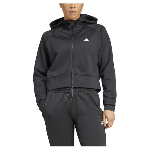 adidas Damen AEROREADY Game and Go Full-Zip Hooded Fleece Jacket Trainings-Tops, Schwarz/Weiß, XL