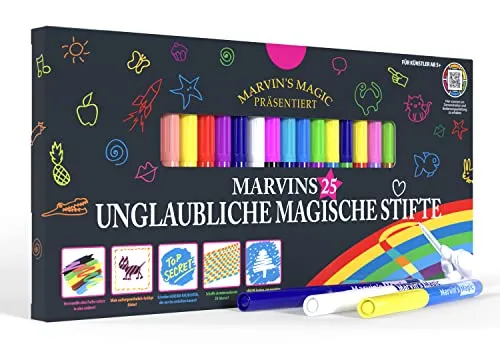 Marvin's Magic – 25 magische Farbstifte mit Farbwechsel – Erstellen Sie 3D-Schriftzüge oder schreiben Sie geheime Nachrichten – Magischer Künstlerbedarf – 25 magische Farbstifte