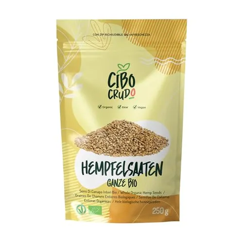 Hanfsamen Ungeschält Bio - 250g. Enthalten Proteine Ballaststoffe Vitamine und Antioxidantien Omega 3 und Omega 6 Fette. Organic Hemp Seeds.