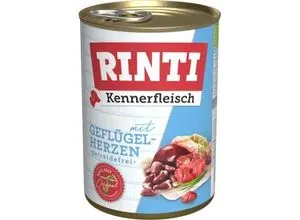RINTI Kennerfleisch Nassfutter für Hunde, Geflügelherzen 24x400 g