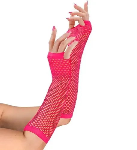 Długie rękawiczki bezpalcowe różowe neon Widmann 8003558147458