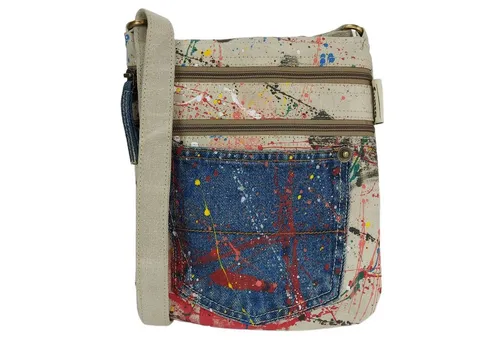 Sunsa Damen vegane Umhängetasche - Individuelles Design aus recycelten Materialien - Umhängetaschen: Nachhaltige Crossover Tasche aus Leinwand & Jeans, jedes Stück ein Unikat. Ideal für umweltbewusste Fashionistas, die Stil und Funktionalität schätzen.