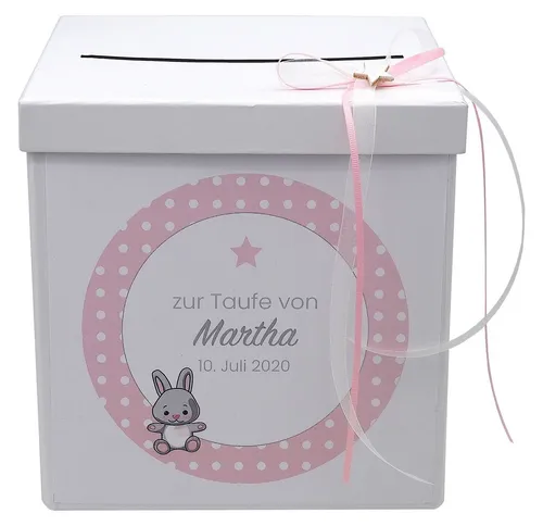 ZauberDeko Geschenkbox Briefbox Kartenbox Taufe Rosa Baby Geburt Personalisiertes Geschenk