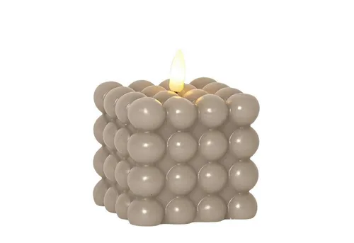 MARELIDA LED-Kerze LED Kerze Bubble Würfel Cube Kerze Echtwachs H: 9,5cm Timer creme