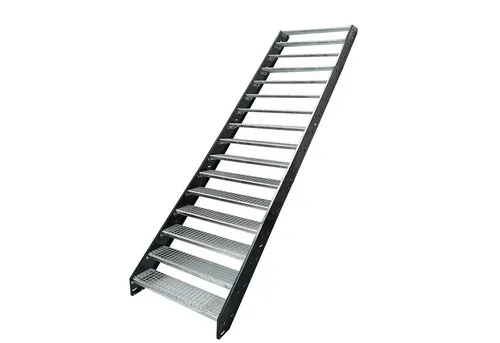 Kaminbau Mierzwa Außentreppe Stahltreppe 16 Stufen verzinkt - Hochwertige Außentreppe mit 16 verzinkten Stufen, wahlweise mit Geländer. Ideal für Terrasse oder Garten, wetterfest und korrosionsgeschützt. Flexibel in Breite und Ausführung, einfach zu montieren.