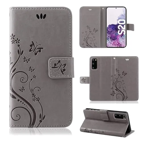 Hülle Kompatibel mit Samsung Galaxy S20 | Klapphülle Schutzhülle mit Kartenfächer Kompatibel für Galaxy S20 | Magnetverschluss Klapphülle | Grau