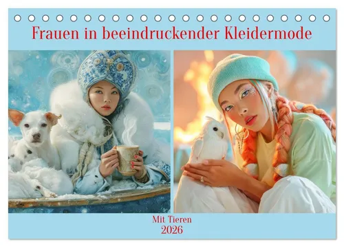 CALVENDO Wandkalender Frauen in beeindruckender Kleidermode - Mit Tieren (Tischkalender 2026