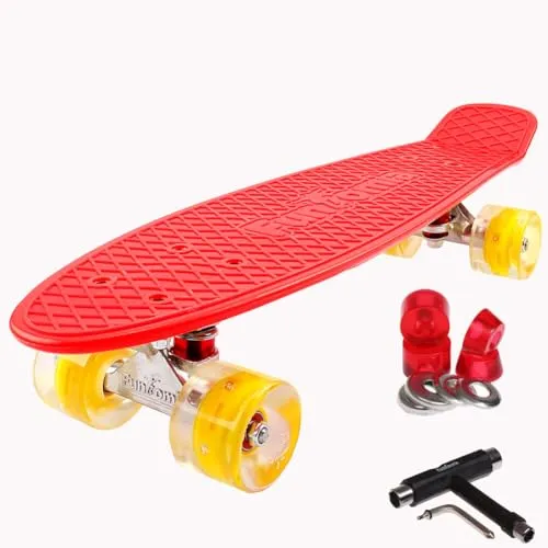 FunTomia 57 cm Mini-Cruiser Board Skateboard mit LED Leuchtrollen - Kompaktes 57 cm Skateboard mit ABEC-9 Kugellagern für müheloses Fahren. Wähle zwischen Varianten mit oder ohne LED-Rollen, die bei Fahrt automatisch leuchten – für Spaß und Sichtbarkeit!