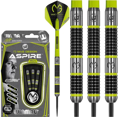 WINMAU Michael Van Gerwen MvG Aspire 25g Profi Wolfram Steeltip Dartpfeile Set - Steel-Dartpfeile Set mit 80% Wolfram für höchste Präzision, inklusive Nylon-Schäften und Prism Delta Flights, ideal für modernes Darts werfen und optimale Leistung.