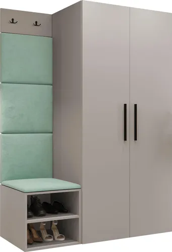 MIRJAN24 Garderoben-Set Medi IV, Schuhschrank, Kleiderhakenbrett, 4x Paneel 42x42, 2 Kleiderhaken (Farbe: Cashmere, Manila 11)