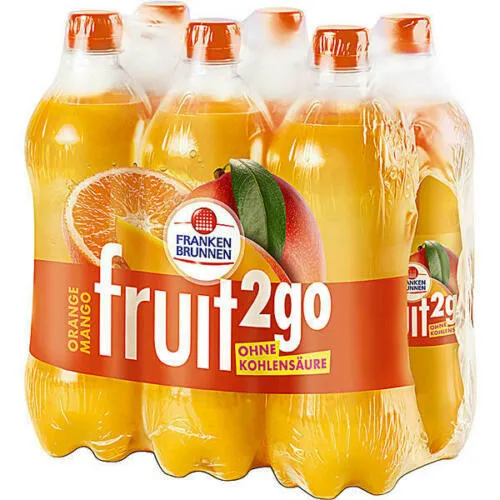6x 0,75 L Franken Brunnen fruit2go Orange-Mango Einweg-Pfand
