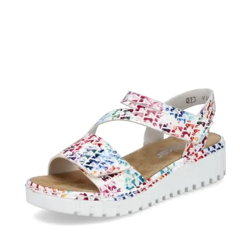 Rieker Damen Klassische Sandalen V1364, Offene Sommerschuhe für Frauen - Wanderschuhe mit bequemem Klettverschluss und schickem Keilabsatz, ideal für entspannte Sommertage oder am Strand.
