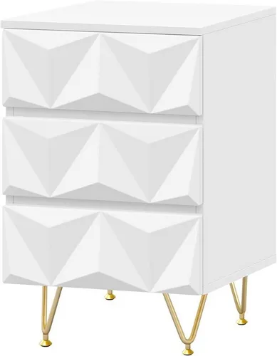EUGAD Nachttisch mit 3 Schubladen, Weiß + Gold, 40x62,5x40 cm