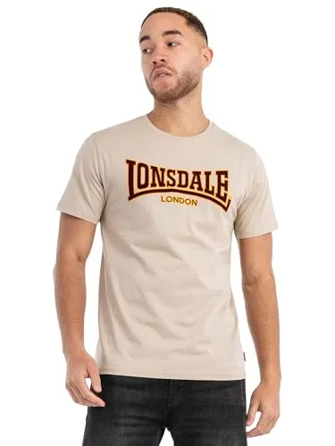 Lonsdale Herren T-Shirt CLASSIC - T-Shirt für Herren in normaler Passform, aus 100% Baumwolle mit stylischem zweifarbigen Flockdruck und klassischem Rundhalsausschnitt - ideal für lässige Outfits.