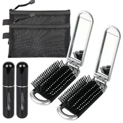 Mini Reise Haarbürste Set mit Spiegel – Faltbare Bürsten für Unterwegs - Praktisches Set mit 2 faltbaren Haarbürsten und Spiegel, ideal für Reisen und Alltag. Kompakt und leicht, passt perfekt in jede Tasche. Perfekt für alle Haartypen, sorgt für einfaches Styling unterwegs.