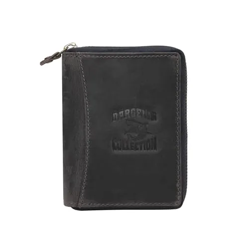 Leder Herren Geldbörse Geldbeutel Portemonnaie rustikales Hunter Rindsleder RFID Safe (Grau Shark)