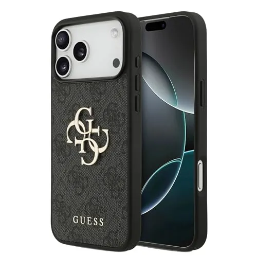Guess 4G Big Logo Schutzhülle für Apple iPhone 17 Pro - Schwarz - Elegante Handyhülle aus der 4G Big Logo Kollektion, schützt dein iPhone 17 Pro vor Kratzern und Stößen. Hochwertiges Kunstleder mit Saffiano-Look und stylishem Guess-Logo für ein Plus an Prestige.