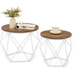 VASAGLE Runde Couchtische, 2er-Set Beistelltische, Moderner Stil, Abnehmbarer Tischplatte, Stahlrahmen, für Wohnzimmer, Honigbraun und Wolkenweiß LET040K41