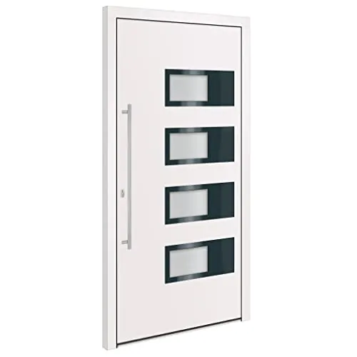 vidaXL Haustür Weiß 110x210 cm - Elegante Sicherheitstür aus Aluminium und PVC - Türen: Hochwertige Eingangstür mit 5-Wege-Sicherheitsschloss und verstellbaren Scharnieren für optimale Anpassung und Sicherheit. Langlebig und korrosionsbeständig.