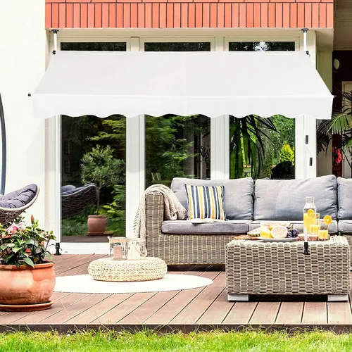 GOPLUS Sonnenschutz Markise - Höhenverstellbare Klemmmarkise ohne Bohren - Markisen: Höhenverstellbare Aluminiumrohre von 2 m bis 3 m für flexible Nutzung, idealer Sonnenschutz und Regenschutz mit hochwertigem Oxford-Tuch.