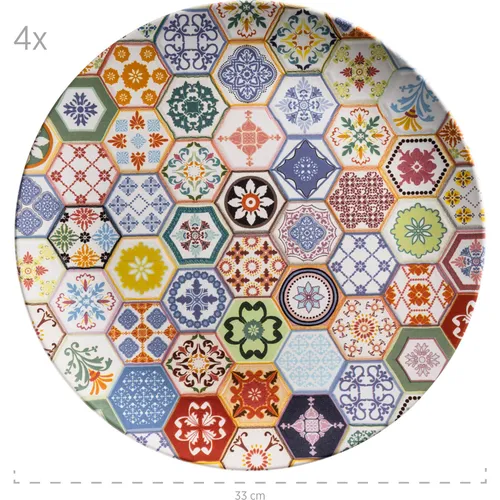 MÄSER Platztellerset 4-tlg. AMARANTE - Elegantes Design - Services: 4-tlg. Platztellerset aus hochwertigem Steinzeug, inspiriert von portugiesischer Fliesenkunst, mikrowellen- und spülmaschinengeeignet.